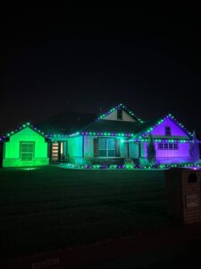 Vibrant Beetle Juice-Inspired Holiday Lighting Installation jones OK